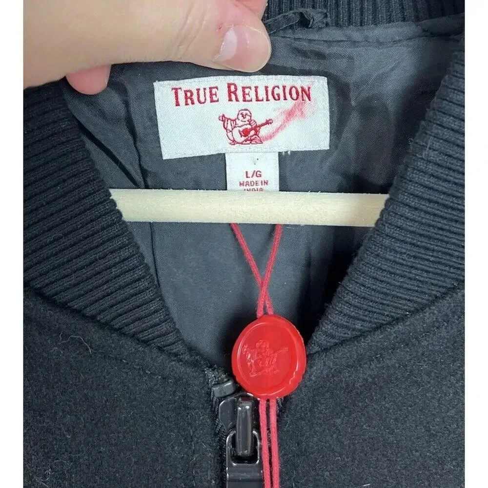 True Religion Fashion Varsity Bomber Jacket Black/Gold Size Large Style 103121